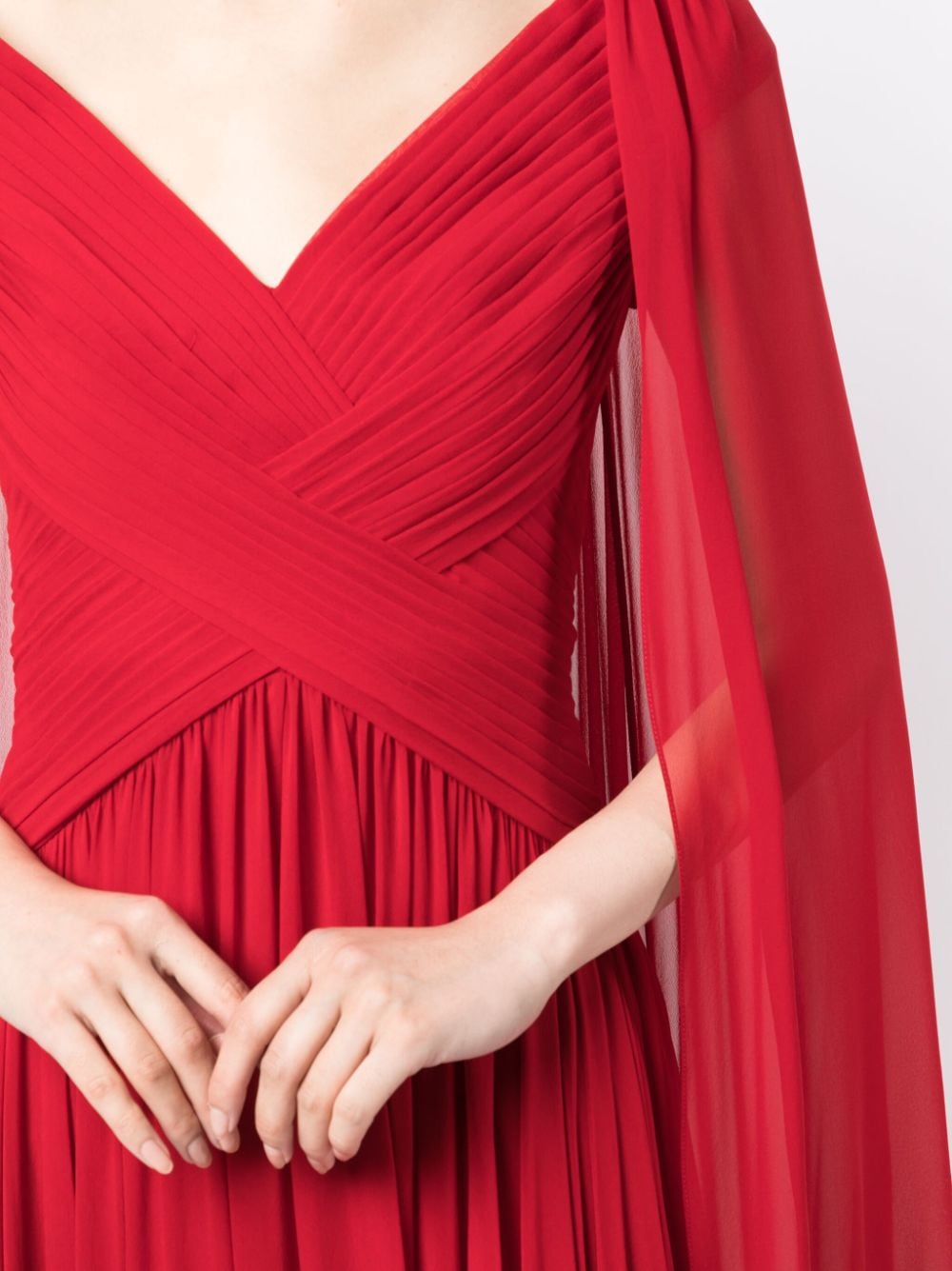 Shop Elie Saab Draped V-neck Silk Gown In Red