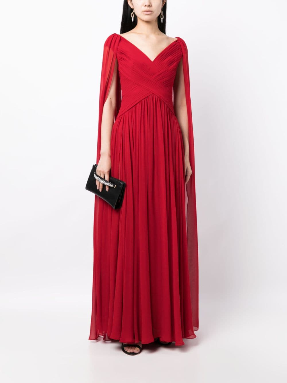 Shop Elie Saab Draped V-neck Silk Gown In Red