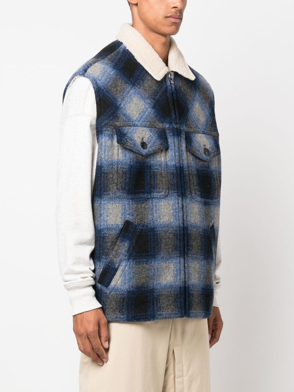Shop Isabel Marant Plaid-check Shearling Gilet In Blue