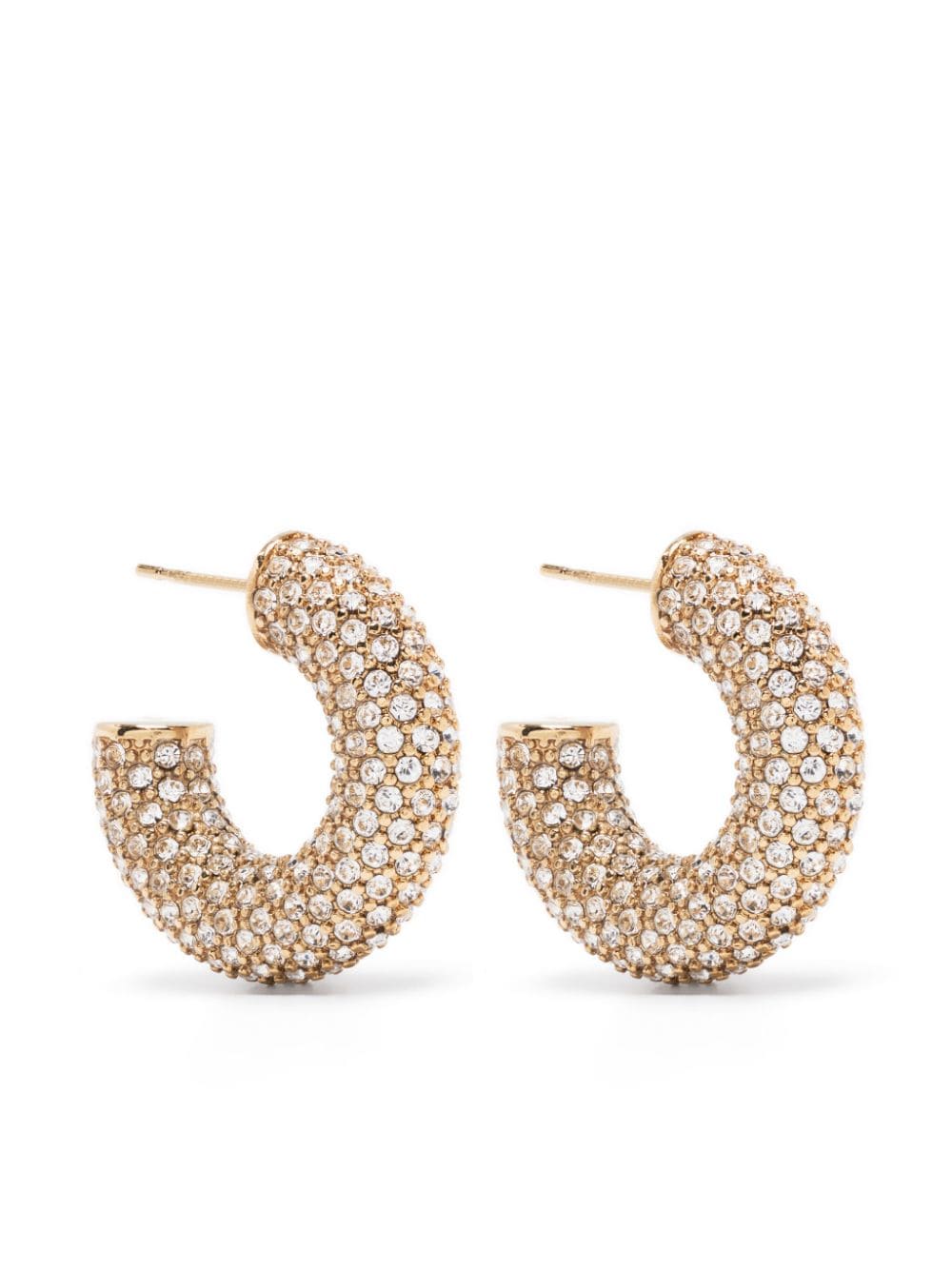 Shop Amina Muaddi Mini Cameron Crystal-embellished Hoop Earrings In Gold