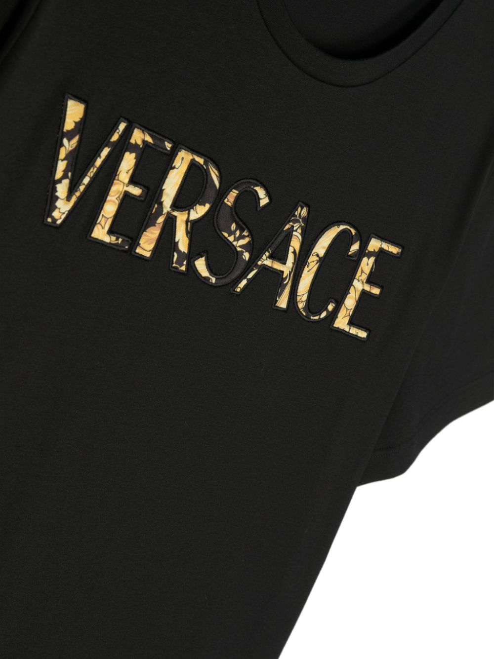 Shop Versace Logo-embroidered Cotton T-shirt In Black