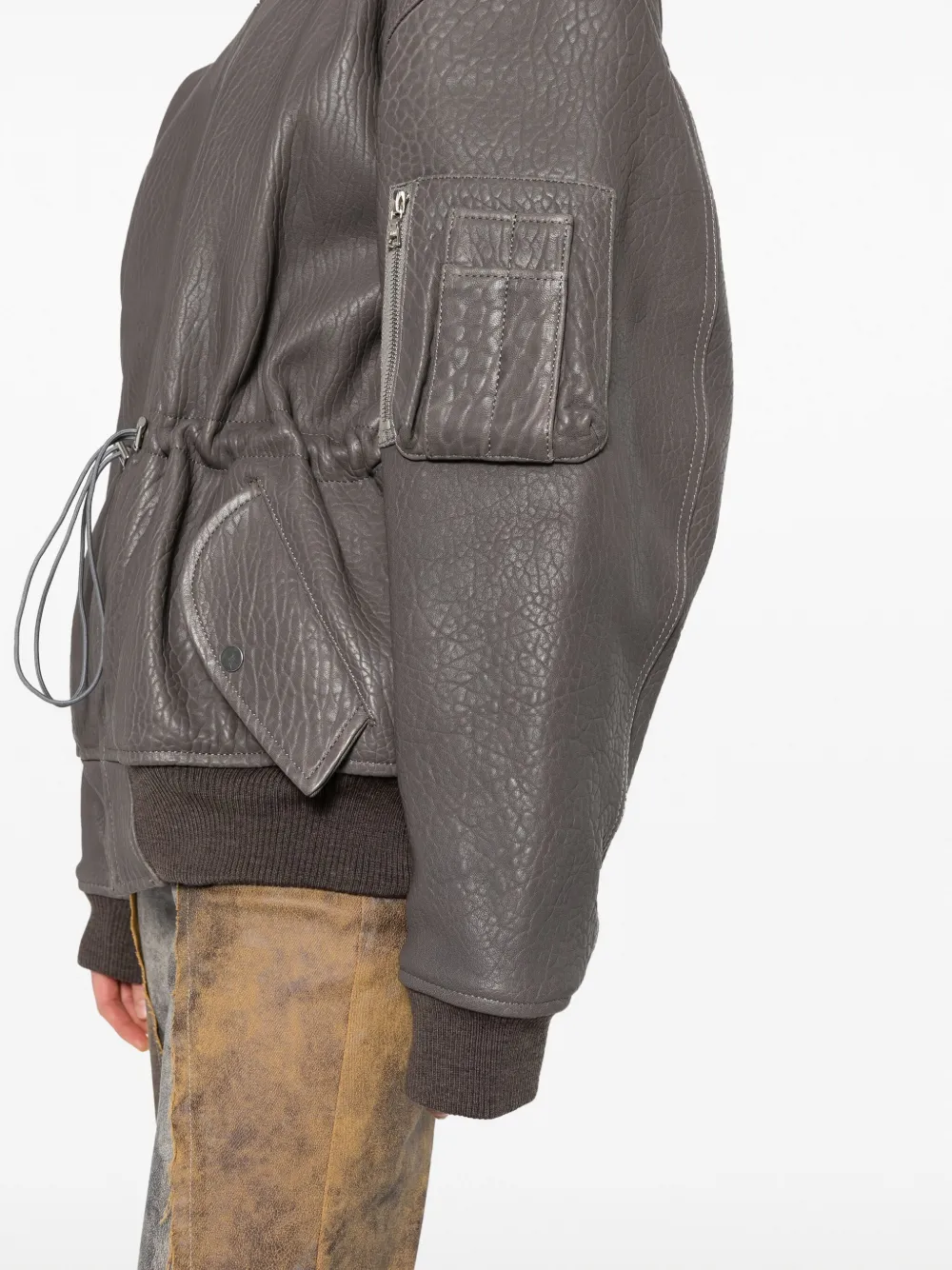 Shop David Koma Leather Bomber Jacket In Grey