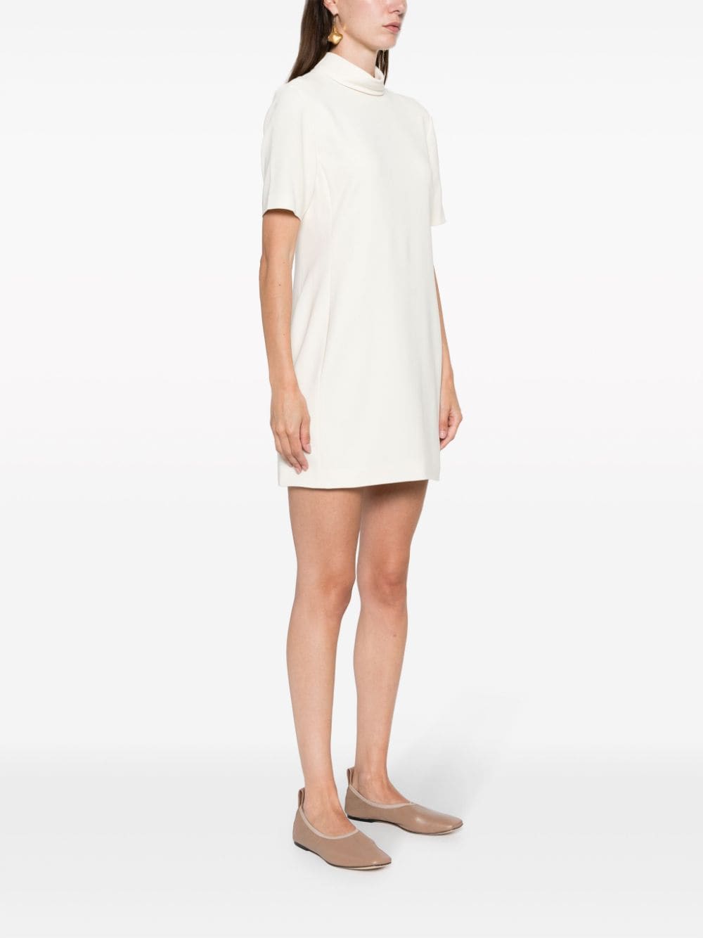 Shop Theory High-neck Short-sleeve Minidress In Neutrals