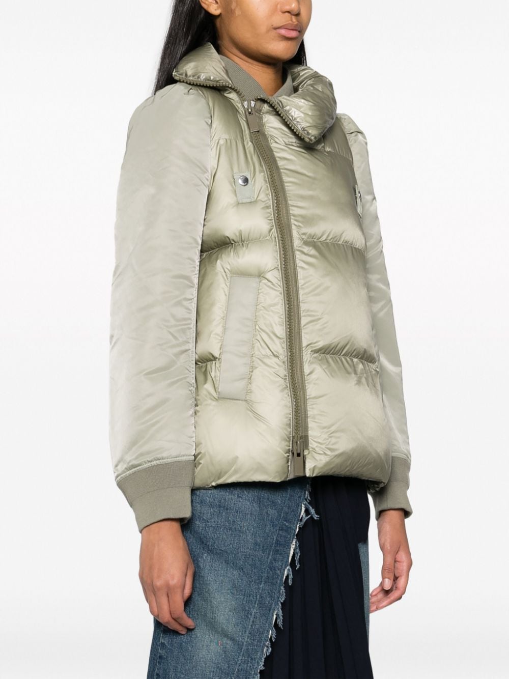 Shop Sacai High-neck Padded Jacket In Green