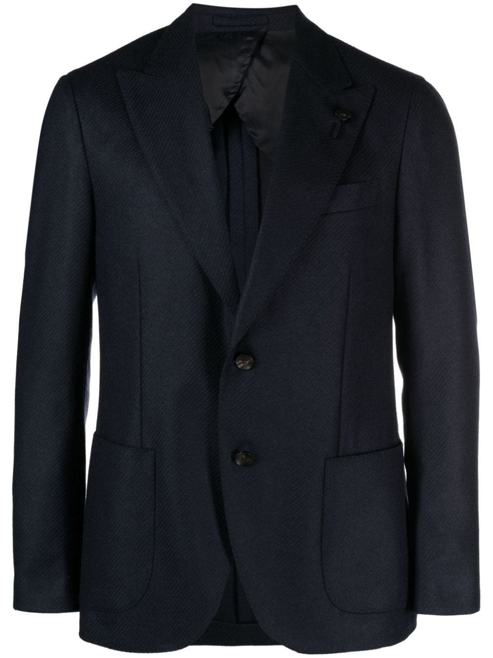 Lardini 人字斜纹针织图案单排扣西装夹克 In Blue