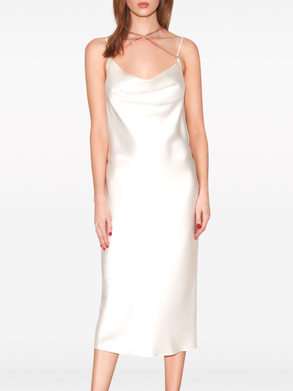 Shop Fleur Du Mal Chain-link Silk Slip Dress In White