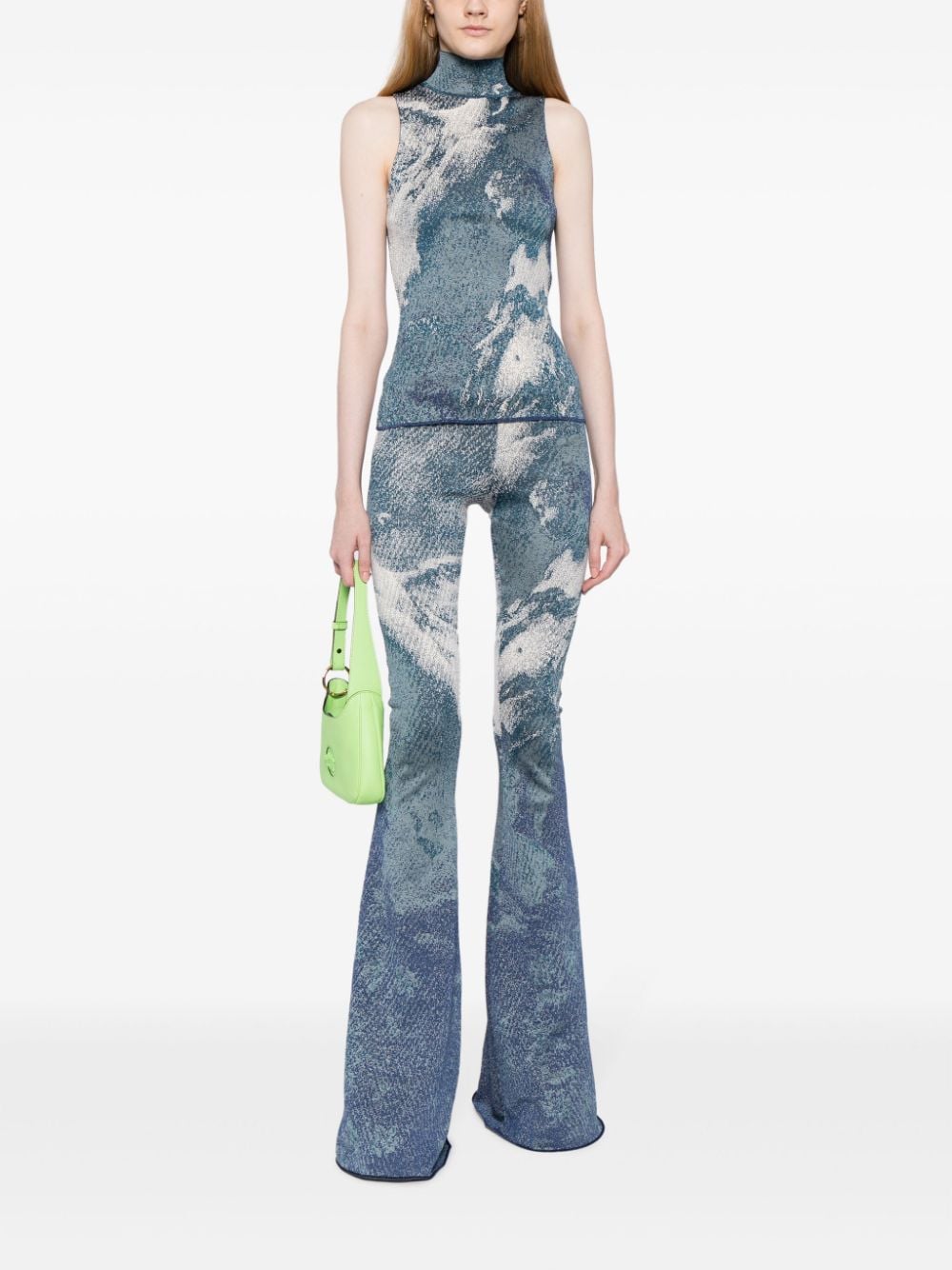 Shop Roberto Cavalli Patterned-jacquard Glitter Flared Trousers In Blue