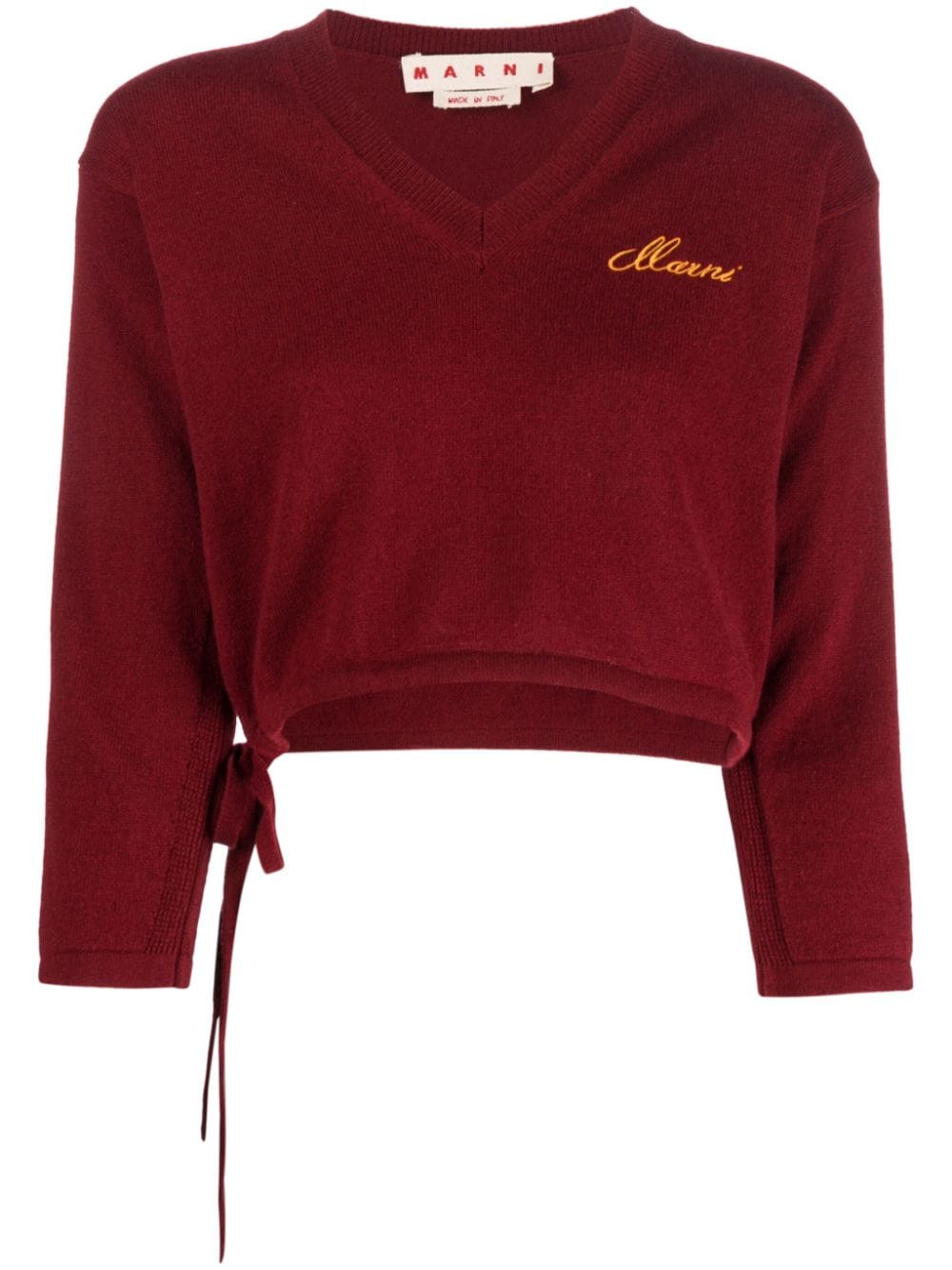 MARNI LOGO-EMBROIDERED CROPPED CASHMERE JUMPER