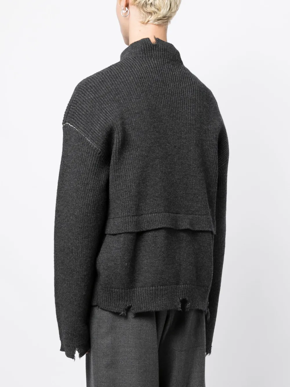 Shop Ambush Distressed-knit Virgin-wool Jumper In Grey