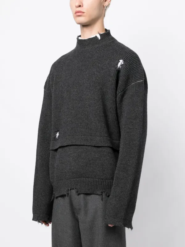 AMBUSH - AMBUSH ニット AMBUSH distressed-knit virgin-wool Jumper | Grey | FARFETCH