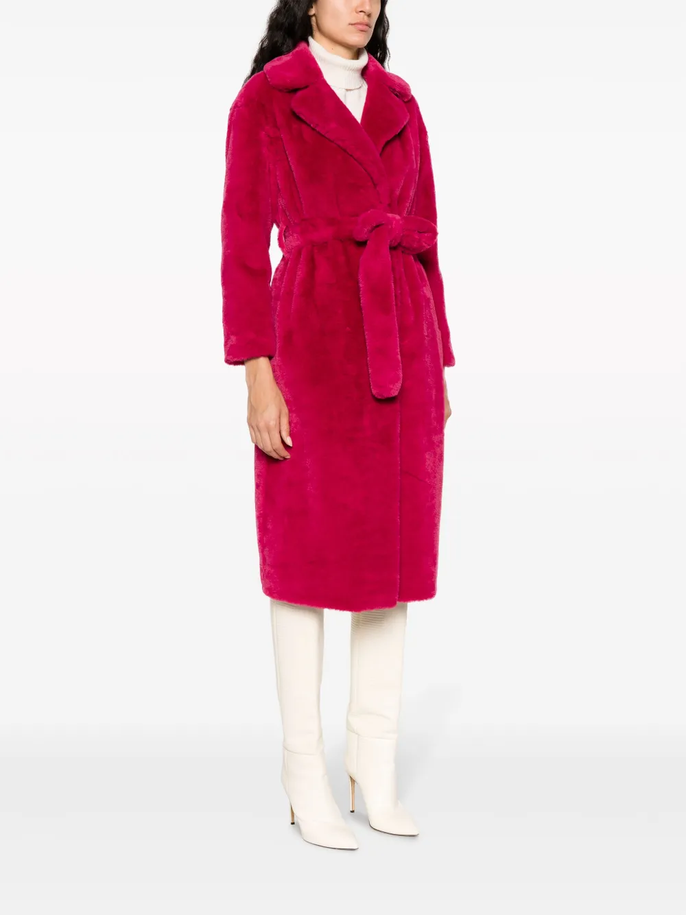 Herno Notched-collar Faux-shearling Coat In Pink
