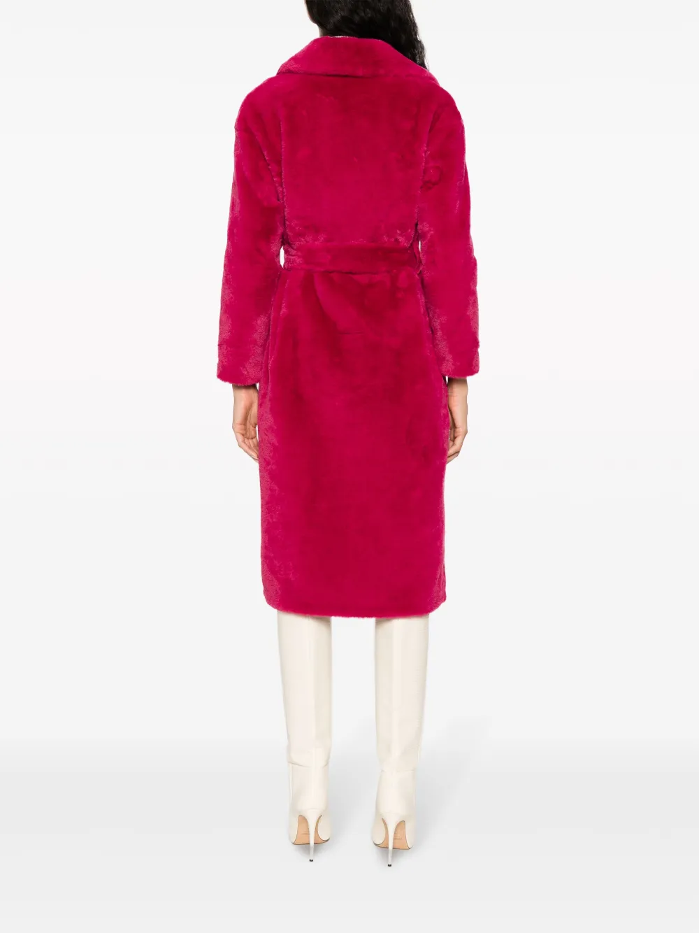 Herno Notched-collar Faux-shearling Coat In Pink