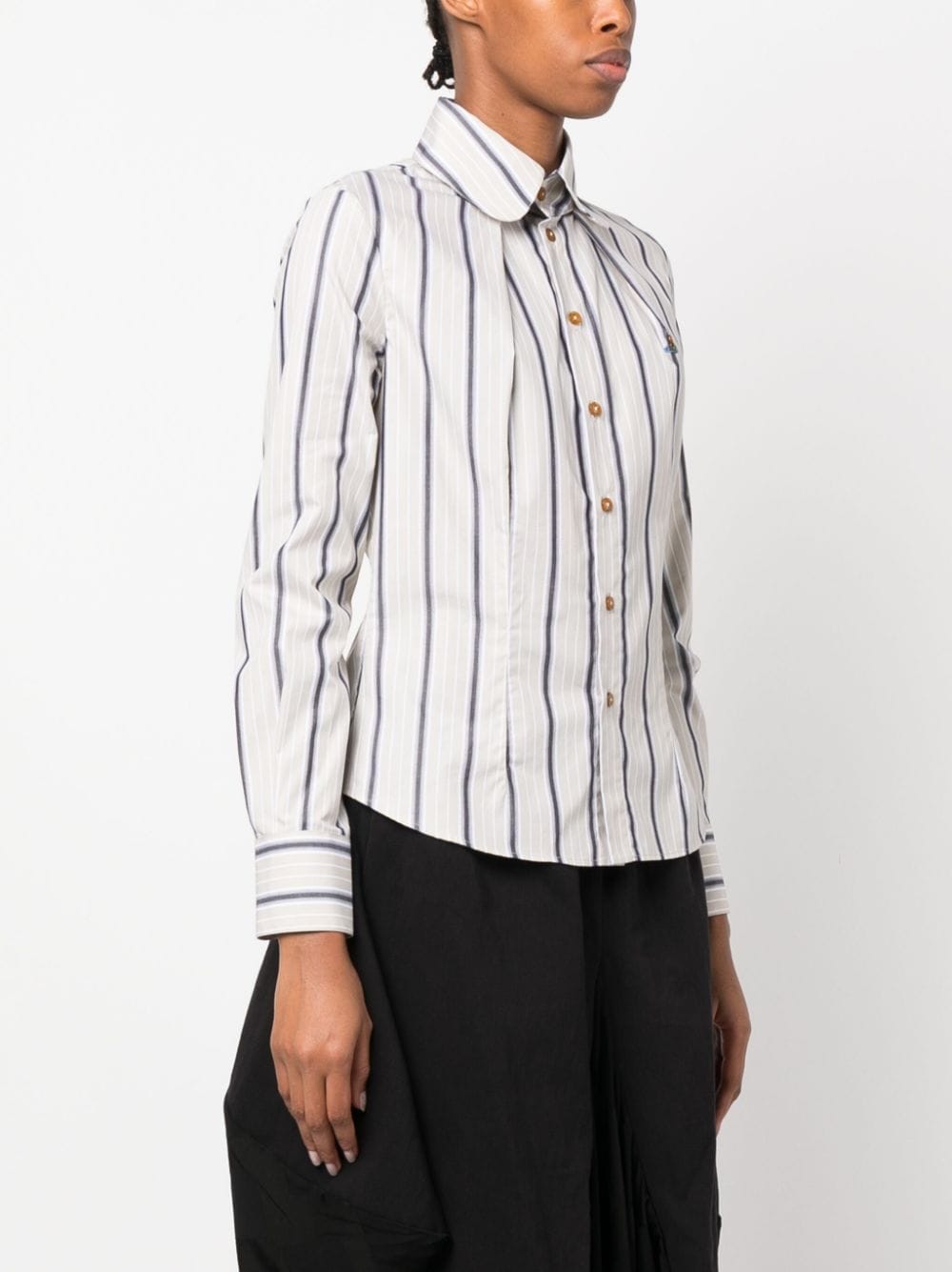 Shop Vivienne Westwood Logo-embroidered Striped Shirt In Neutrals