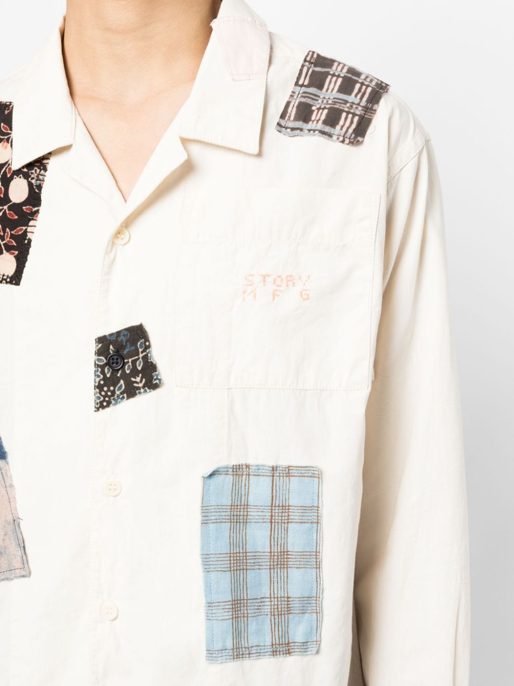 Shop Story Mfg. Greetings Patchwork Cotton Shirt In Neutrals