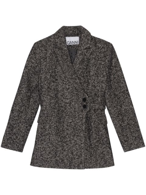 GANNI herringbone belted blazer Women