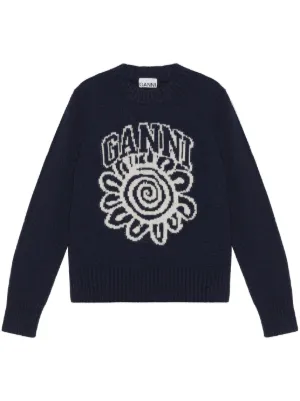 GANNI logo-jacquard crew-neck Jumper - Farfetch