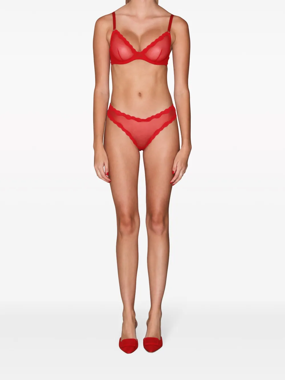 Fleur Du Mal Lace-detail Underwire-cup Bra In Red