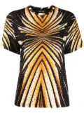 Roberto Cavalli geometric-print crystal-embellished T-shirt - Brown