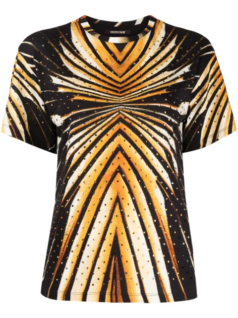 Roberto Cavalli geometric-print crystal-embellished T-shirt