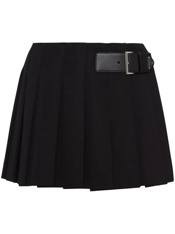 【関税込み】prada Pleated gabardine skirt Prada Pleated Gabardine Leather Belted Mini Skirt - Bergdorf