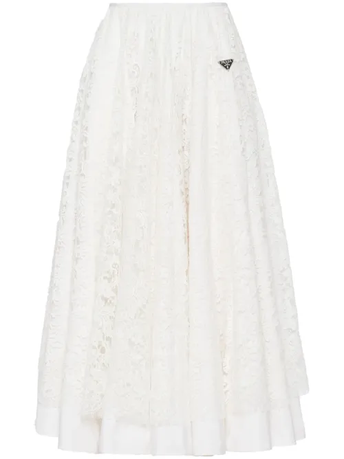Jupe mi-longue en coton à fleurs en dentelle - Prada - Modalova