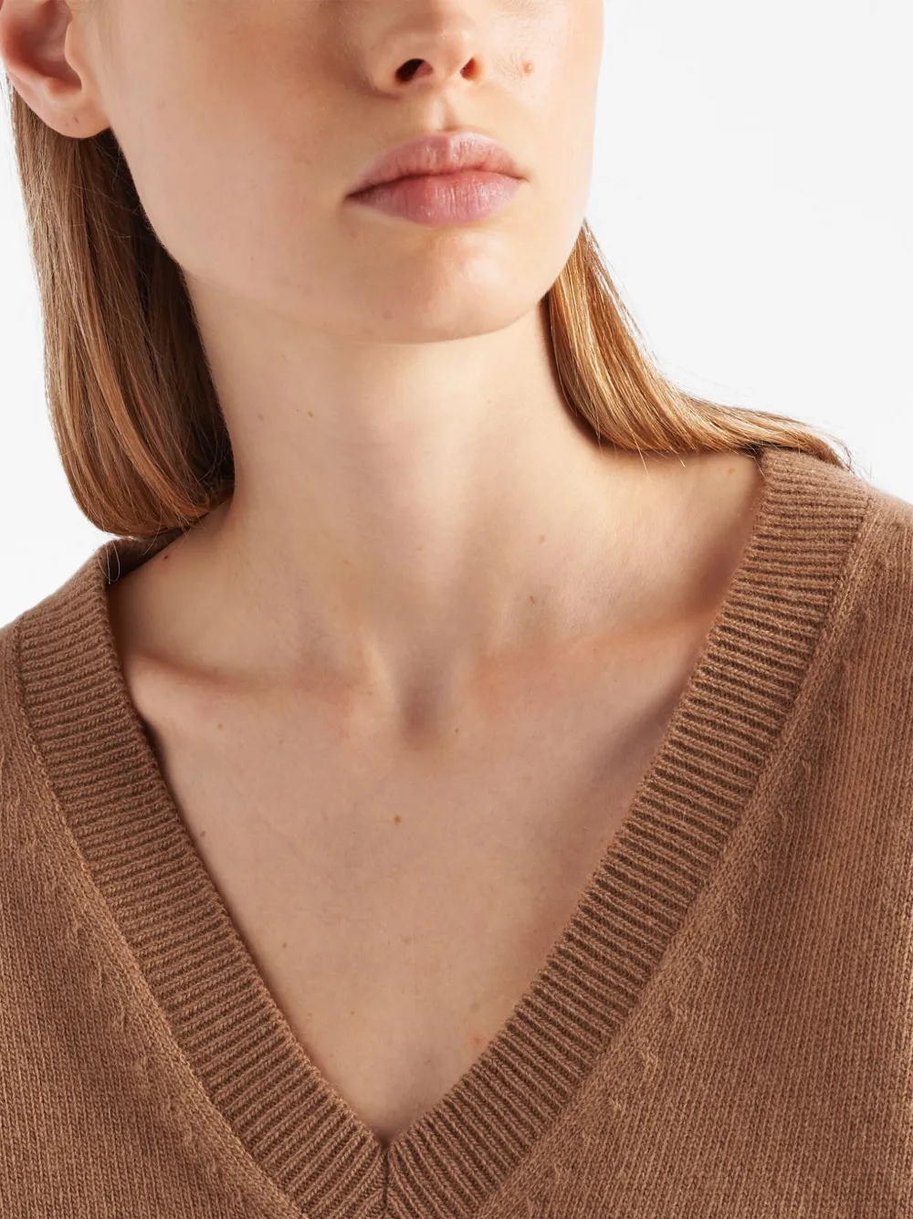 Shop Prada V-neck Cashmere Jumper In Braun