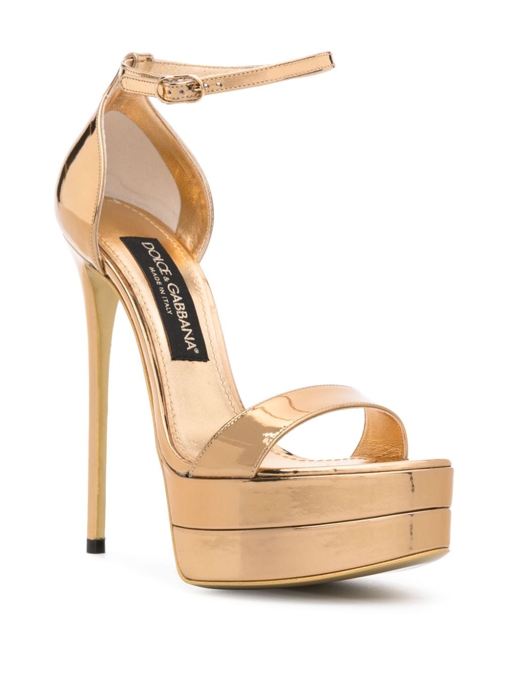 Shop Dolce & Gabbana 145mm Metallic-finish Leather Sandals In Gold