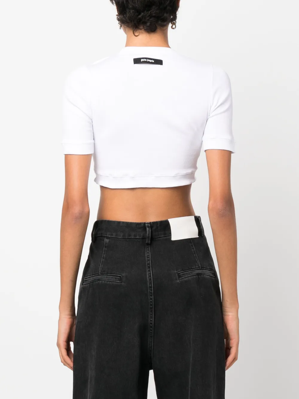 Palm Angels Logo-patch Cropped T-shirt In White