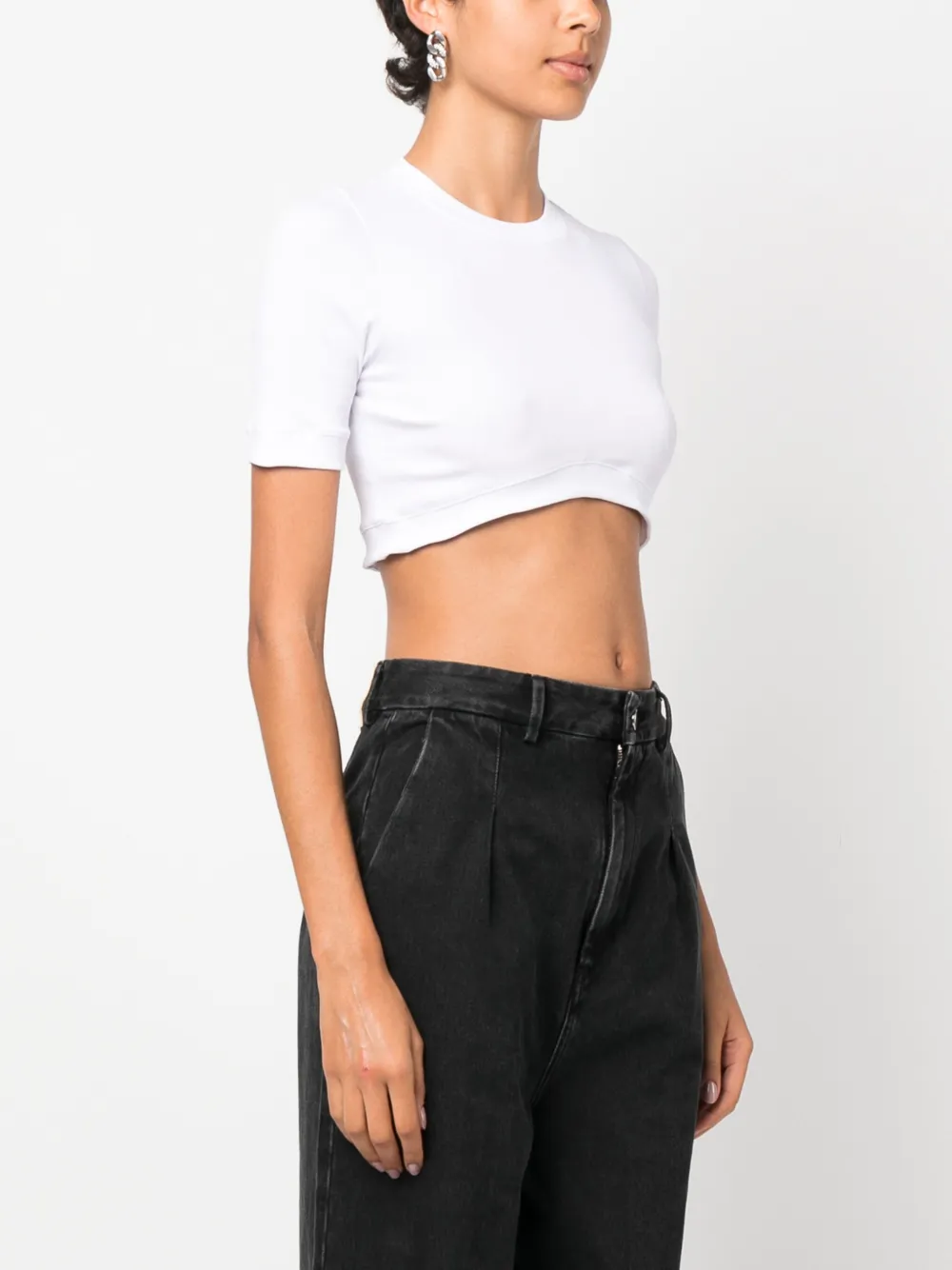 Palm Angels Logo-patch Cropped T-shirt In White