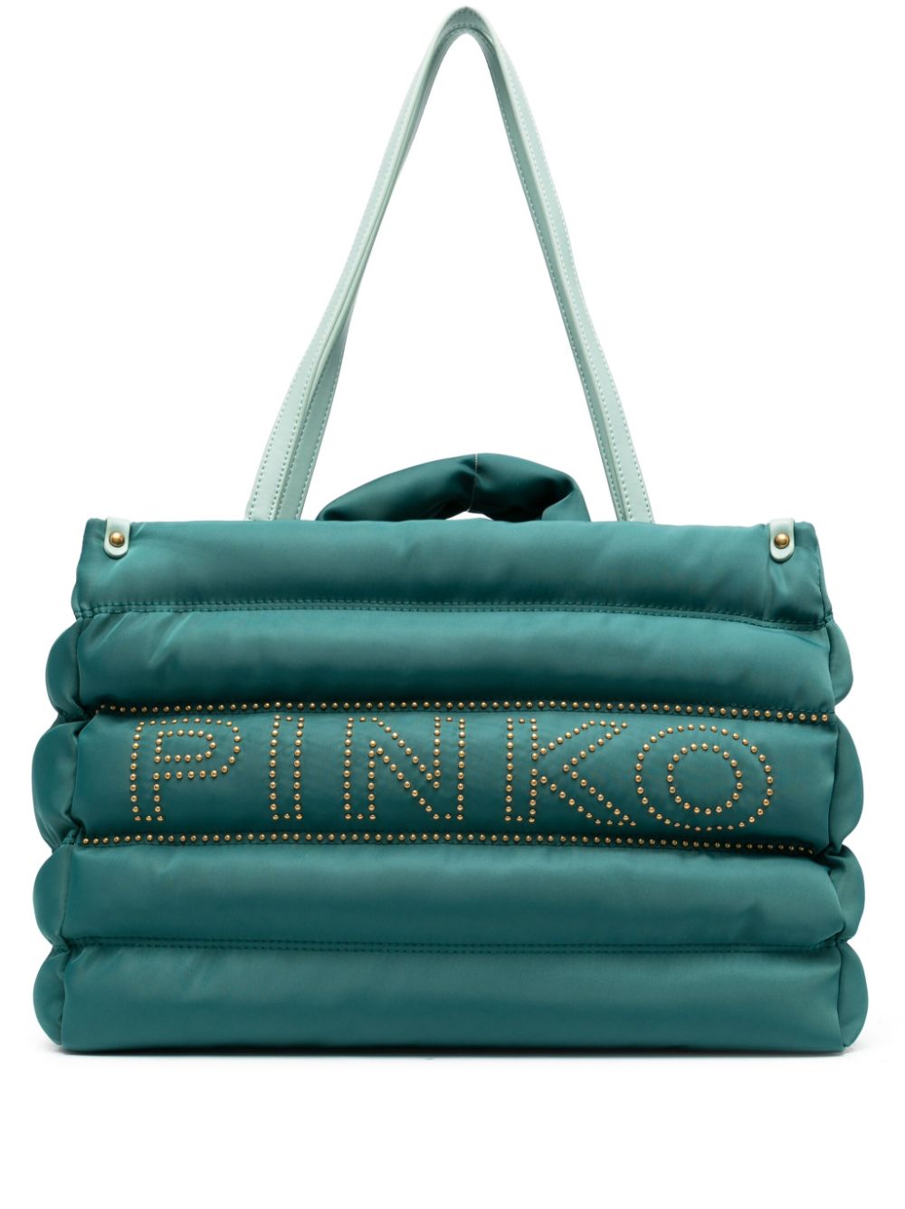 Pinko Logo-embellished Quilted Tote Bag In Green