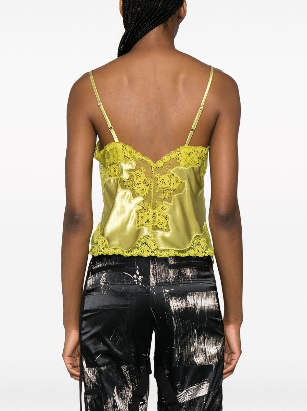 Shop Collina Strada Lace-detail Satin-finish Top In Green