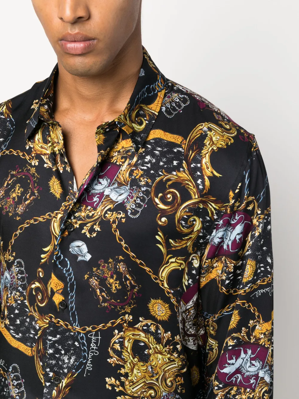 Shop Just Cavalli Graphic-print Long-sleeve Shirt In Black