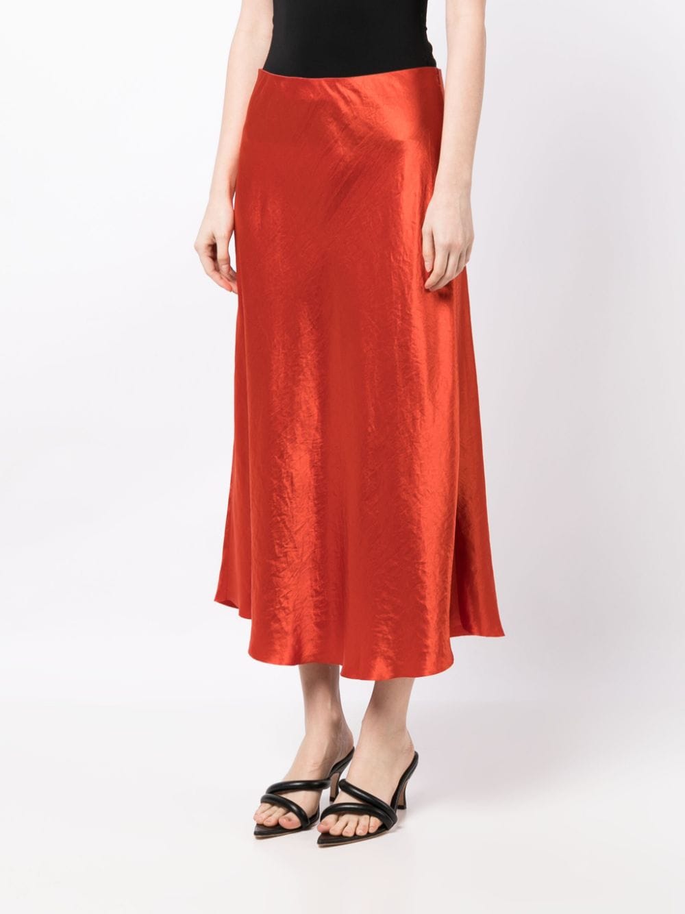 Shop Vince Satin-finish Draped Midi Skirt In Orange
