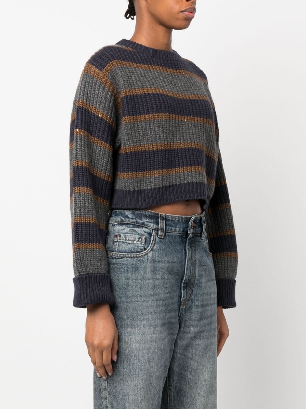 Shop Brunello Cucinelli Striped Cashmere Jumper In Blue