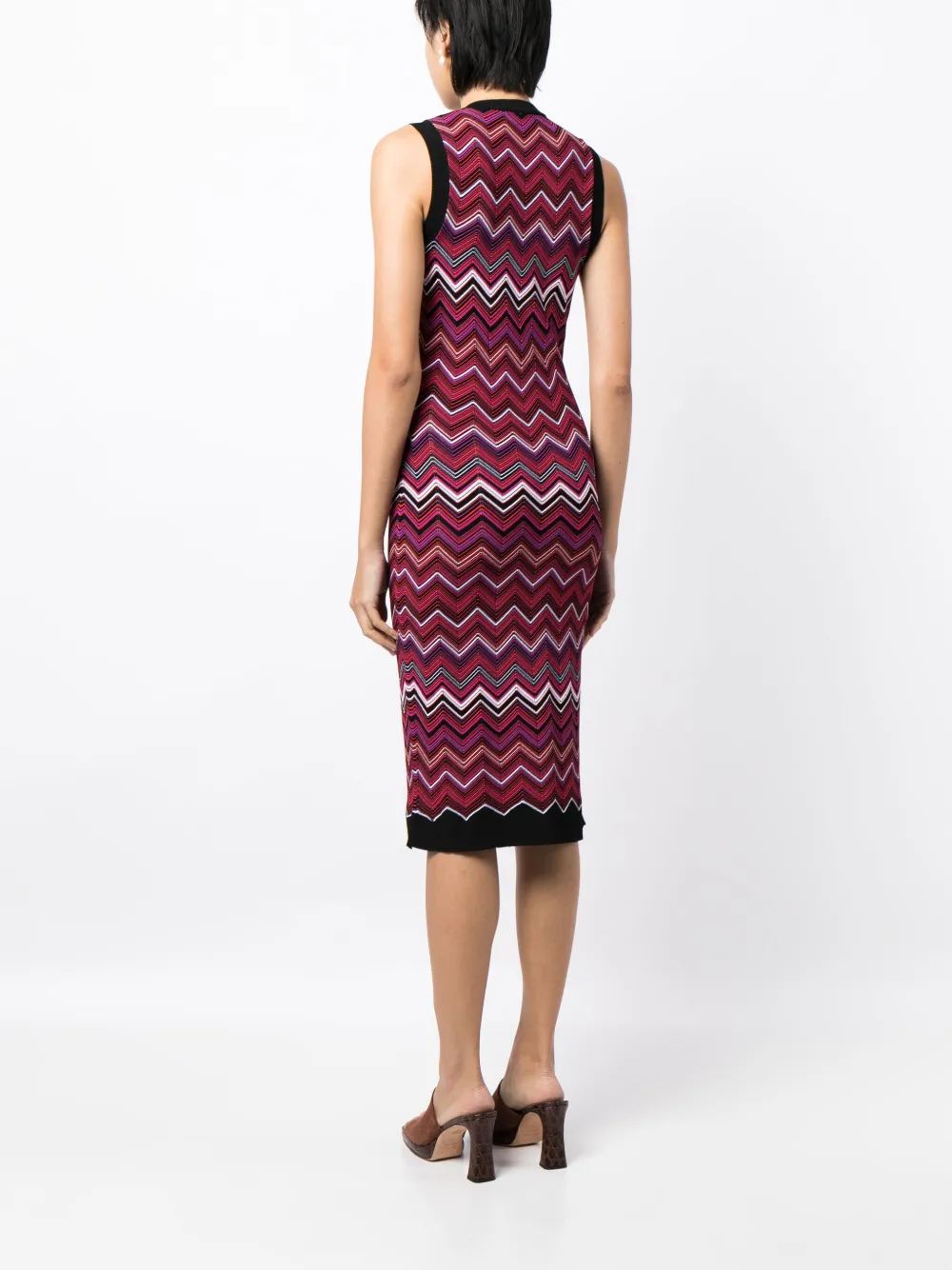 Shop Missoni Sleeveless Chevron-knit Midi Dress In Rot