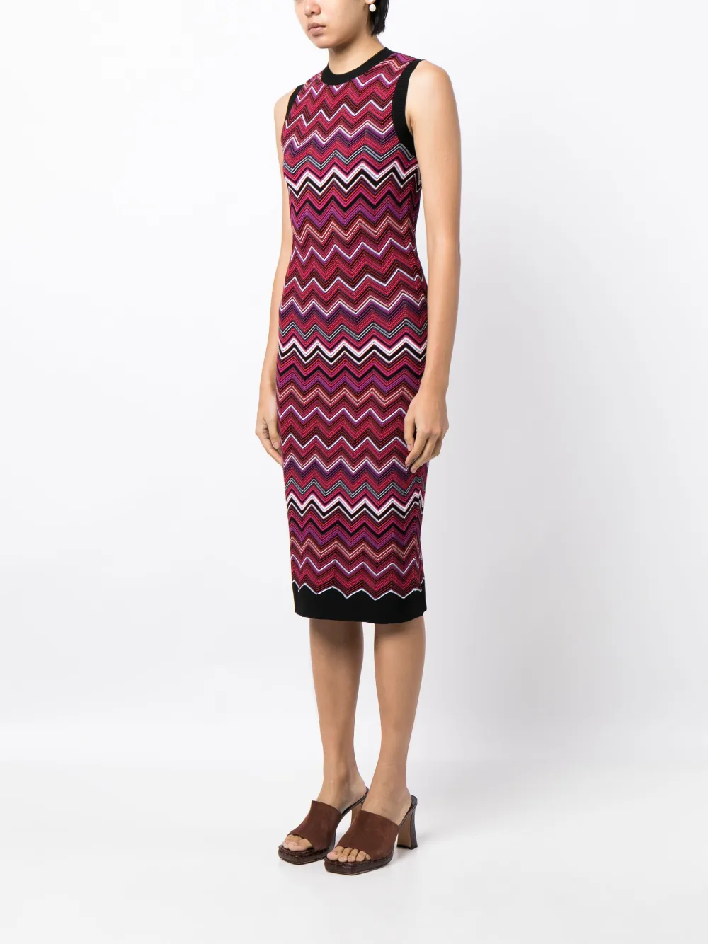 Shop Missoni Sleeveless Chevron-knit Midi Dress In Rot