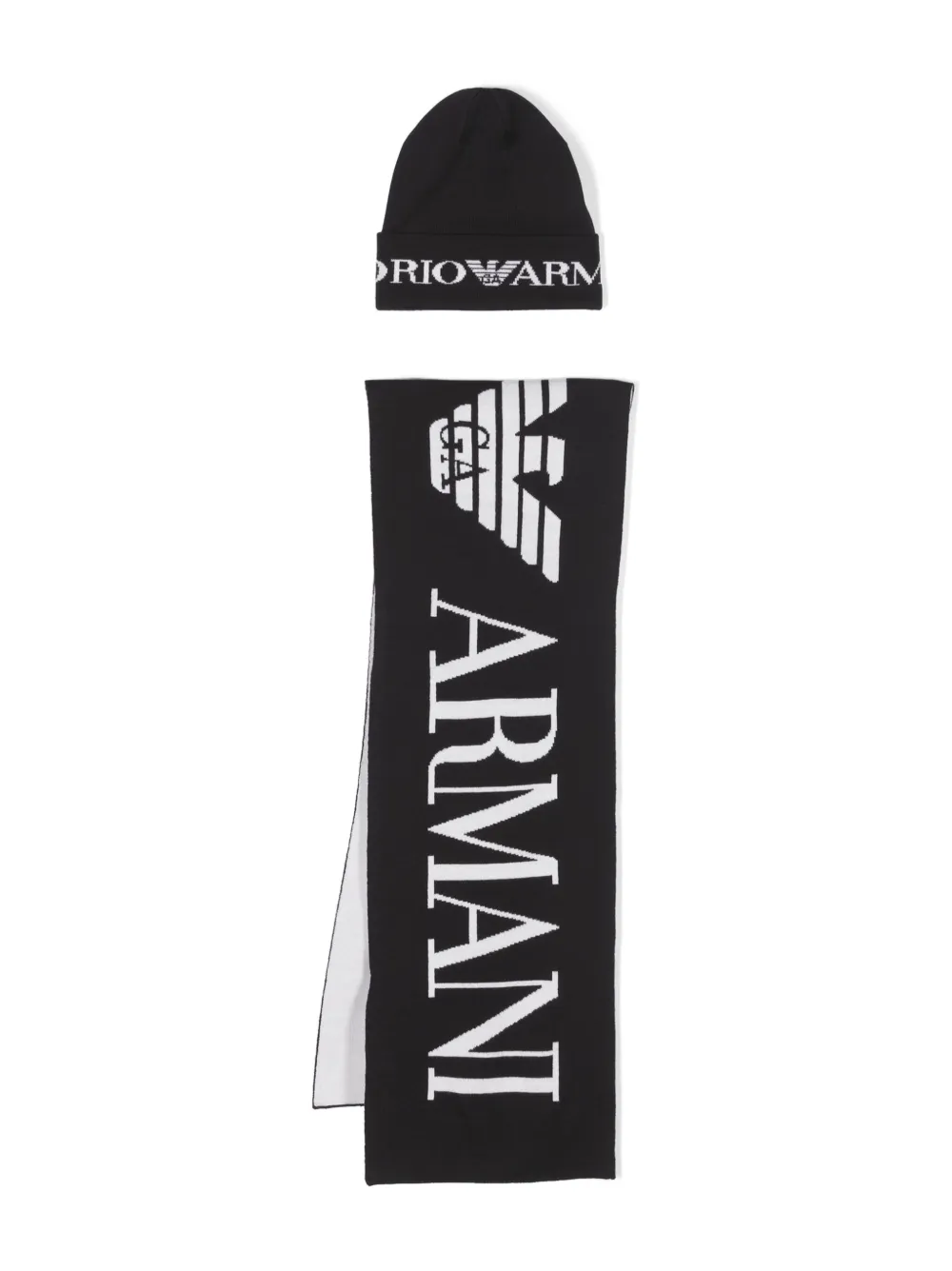 EMPORIO ARMANI LOGO KNITTED BEANIE AND SCARF (SET OF TWO)