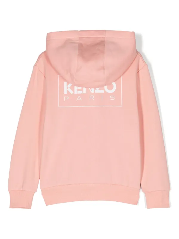 Kenzo Kids logo print zip up Cotton Blend Hoodie Farfetch