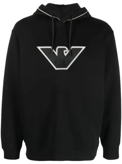 Emporio Armani logo-embroidered drawstring hoodie