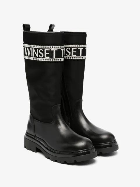 TWINSET Kids logo-tape knee-high boots