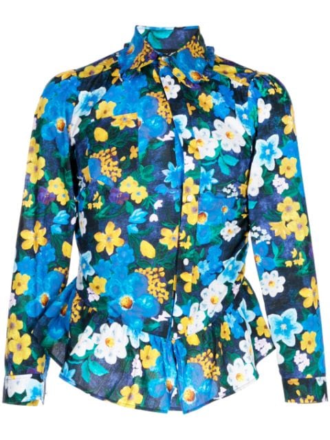 floral-print peplum-hem cotton shirt