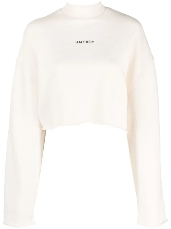 Halfboy Logo-embroidered Cropped Sweatshirt in Neutrals