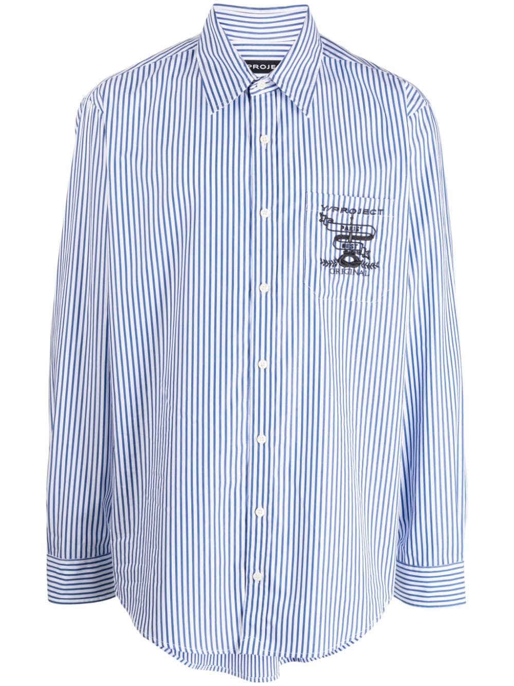 Y/project Logo-embroidered Striped Cotton Shirt In Blue White