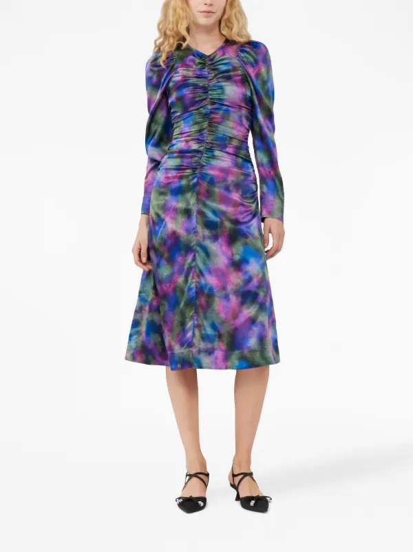 GANNI graphic-print Gathered Dress | Blue | FARFETCH SG GANNI graphic-print Gathered Dress | Blue | FARFETCH SG