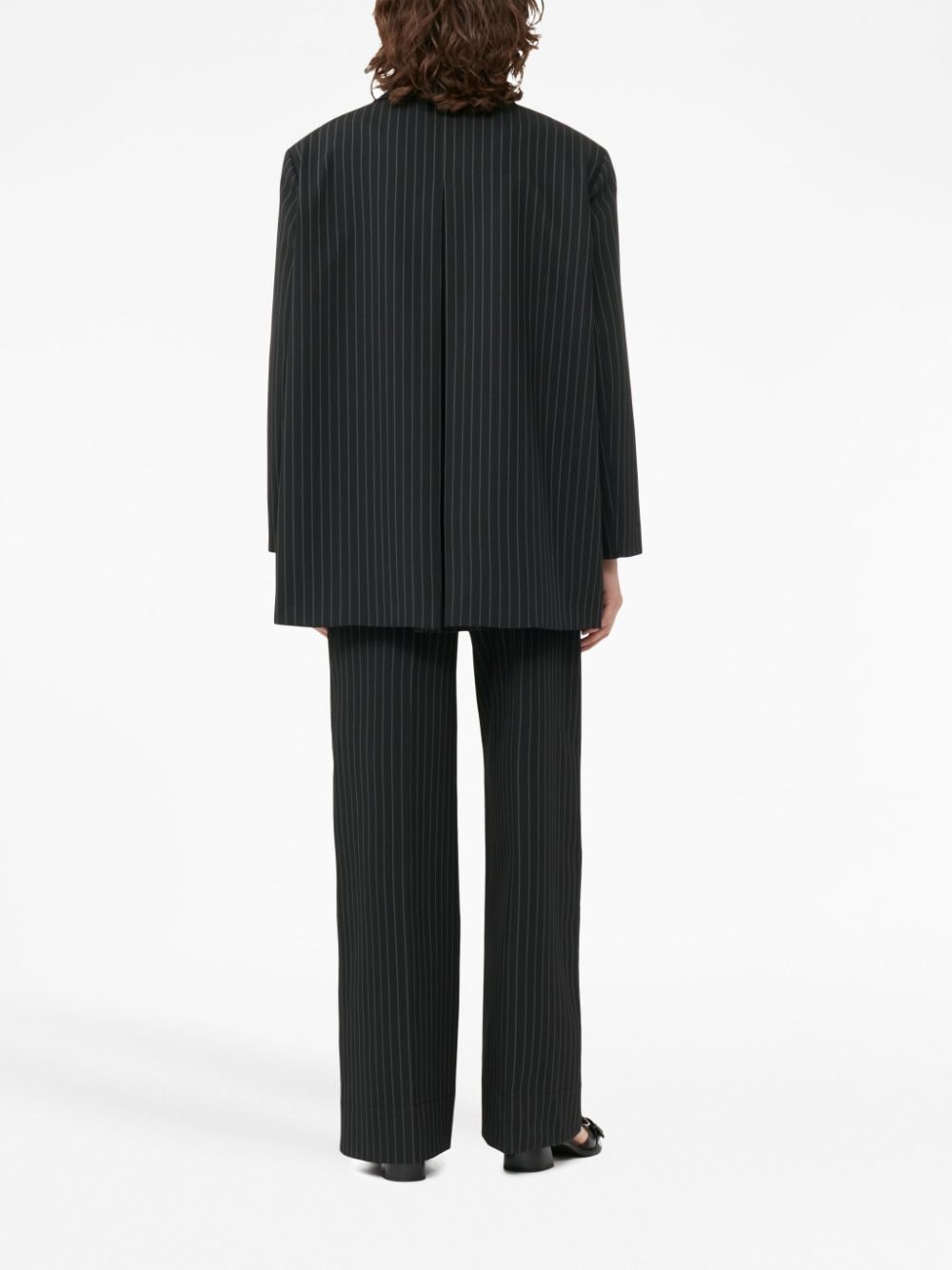 Shop Ganni Single-breasted Pinstriped Blazer In Black