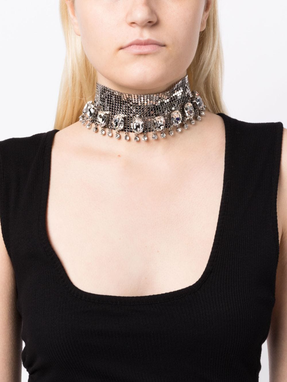 Shop Rabanne Pixel Crystal-embellished Necklace In Silver