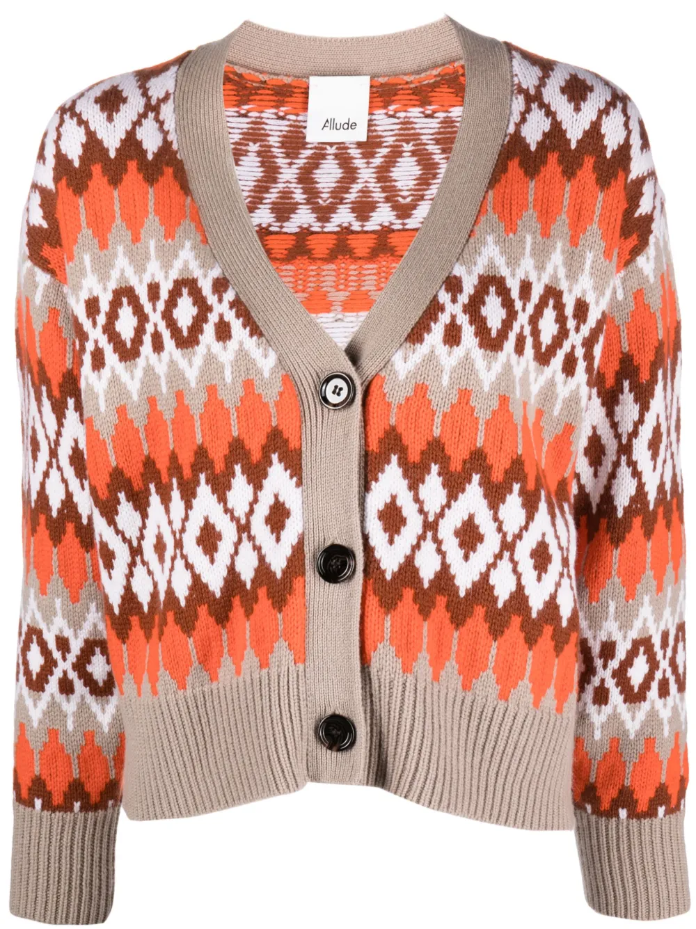 Allude V-neck Intarsia-knit Cardigan In Nude