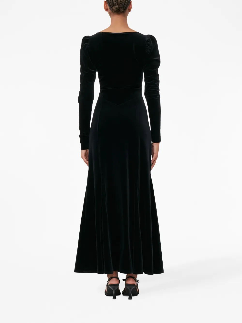 Shop Ganni Square-neck Velvet Maxi Dress In Black