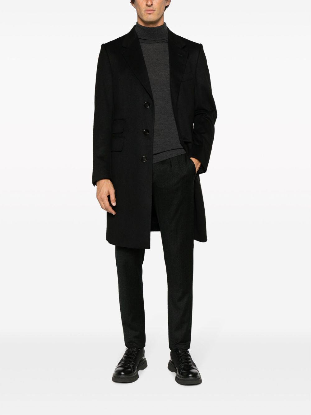 Shop Canali Straight-leg Wool Trousers In Black