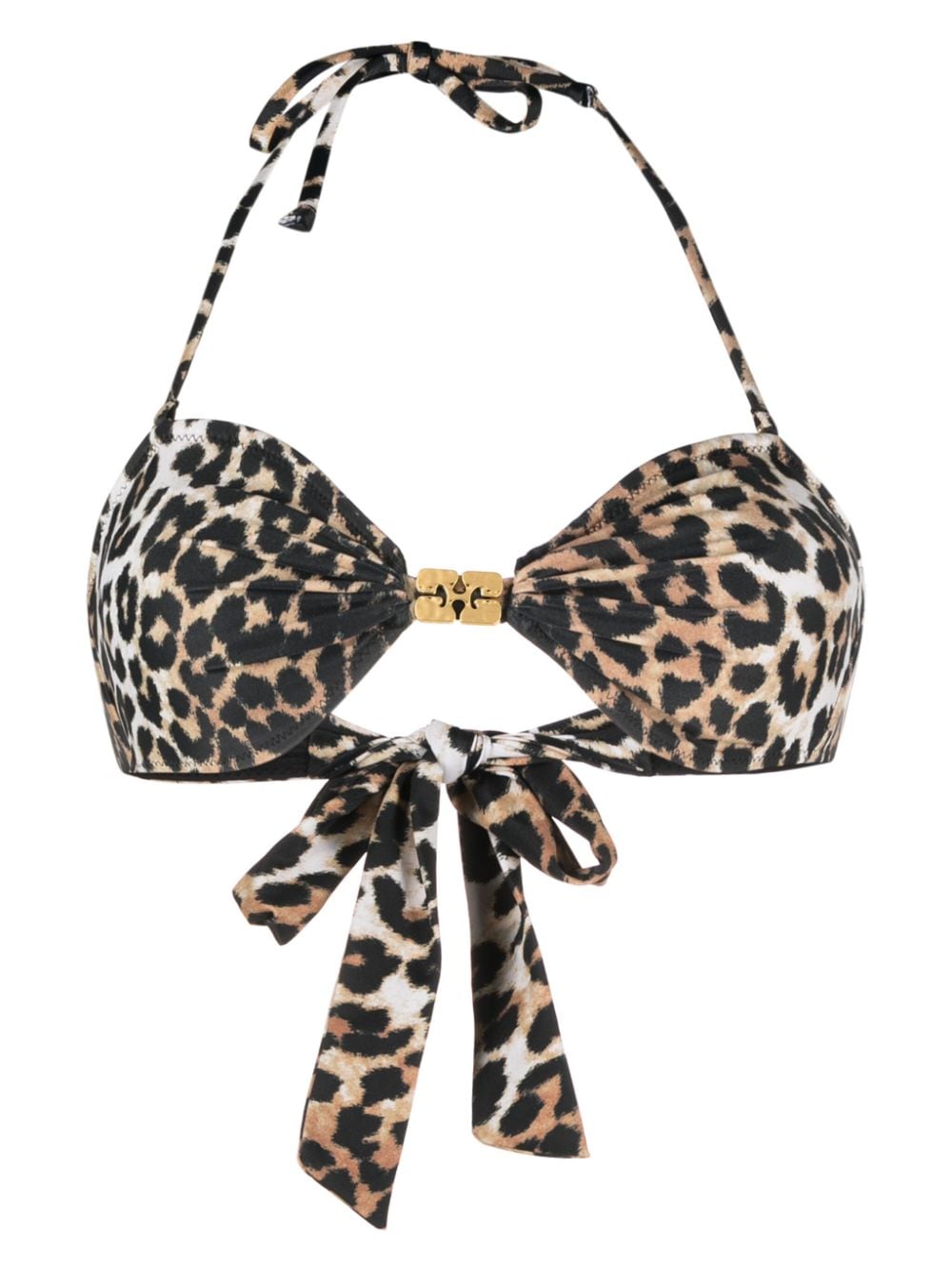 Ganni Leopard-print Halterneck Bikini Top In Brown